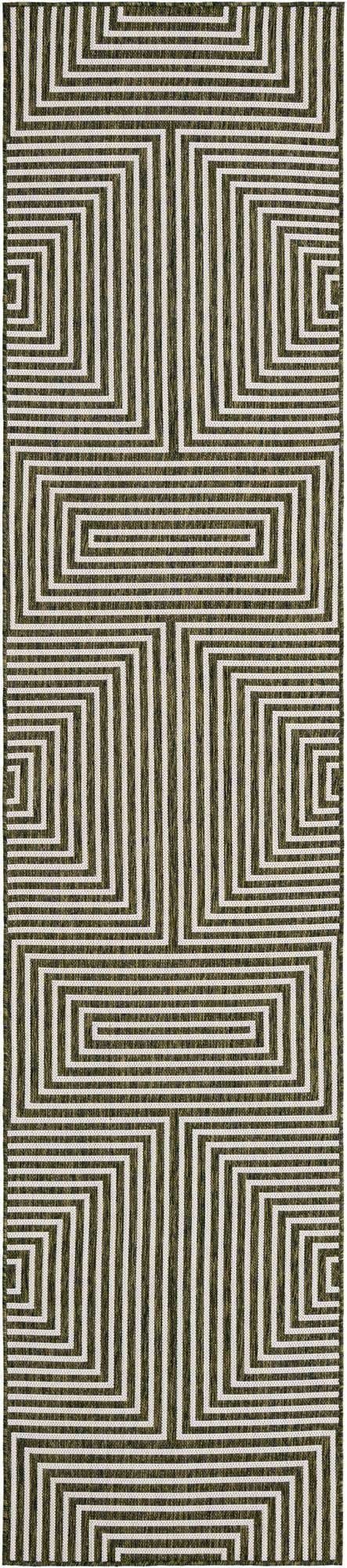 Green 2' 7 x 12' Outdoor Modern Runner Area Rug Weather Resistant for Patio, Deck, Terrace, Balcony, Porch 100% Polypropylene Modern Outside Carpet for Sale at Rug Engine