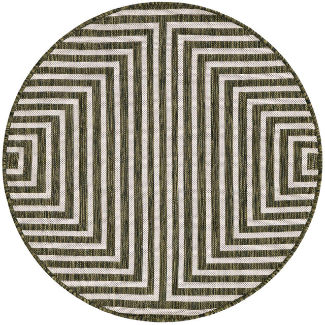 Green 3' 1 x 3' 1 Outdoor Modern Round Area Rug Weather Resistant for Patio, Deck, Terrace, Balcony, Porch 100% Polypropylene Modern Outside Carpet for Sale at Rug Engine