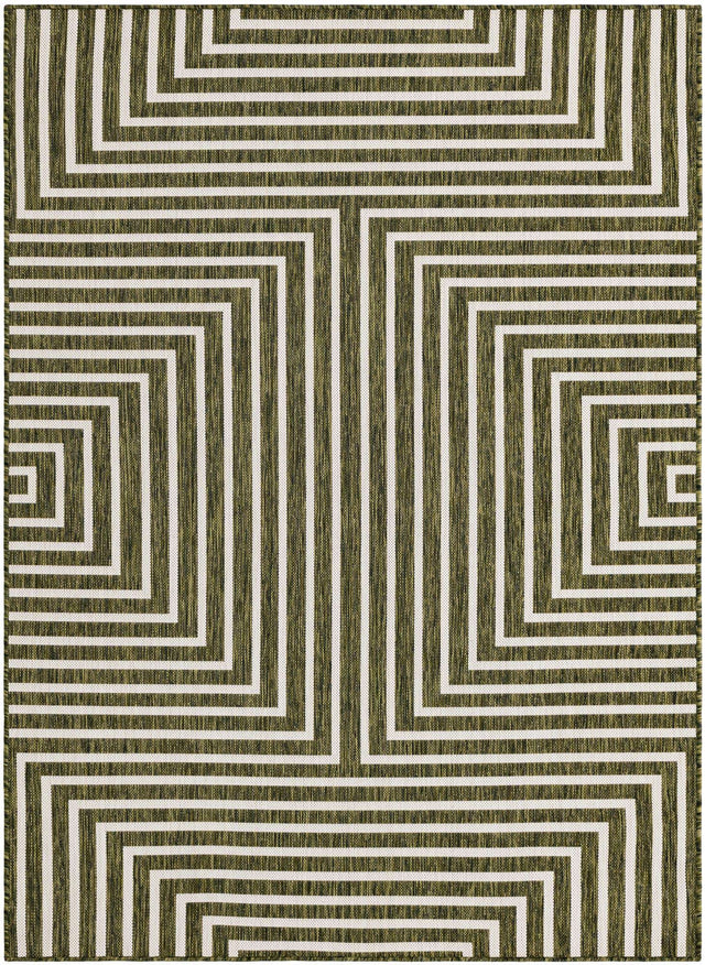 Green 5' 3 x 7' 1 Outdoor Modern Rectangle Area Rug Weather Resistant for Patio, Deck, Terrace, Balcony, Porch 100% Polypropylene Modern Outside Carpet for Sale at Rug Engine