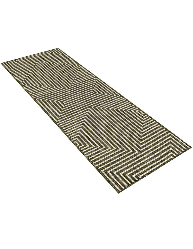 Green 2' x 6' 1 Outdoor Modern Runner Area Rug Weather Resistant for Patio, Deck, Terrace, Balcony, Porch 100% Polypropylene Modern Outside Carpet for Sale at Rug Engine
