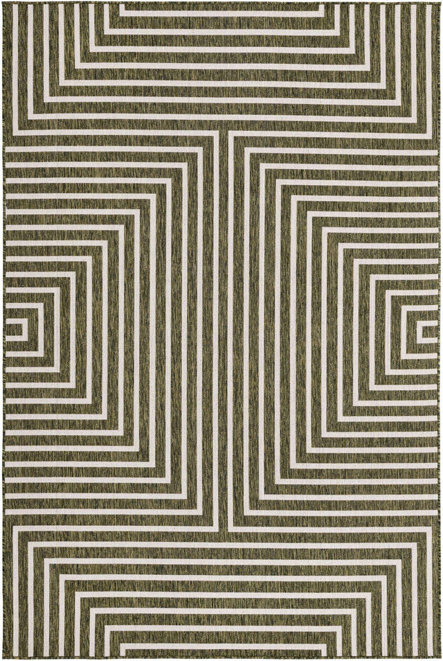 Green 6' 1 x 9' Outdoor Modern Rectangle Area Rug Weather Resistant for Patio, Deck, Terrace, Balcony, Porch 100% Polypropylene Modern Outside Carpet for Sale at Rug Engine