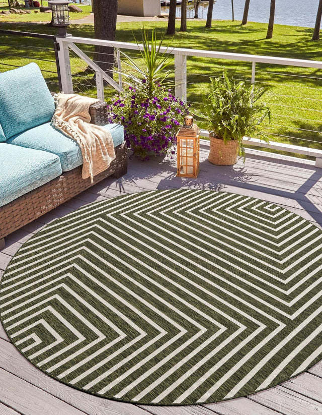 Green 6' 1 x 6' 1 Outdoor Modern Round Area Rug Weather Resistant for Patio, Deck, Terrace, Balcony, Porch 100% Polypropylene Modern Outside Carpet for Sale at Rug Engine