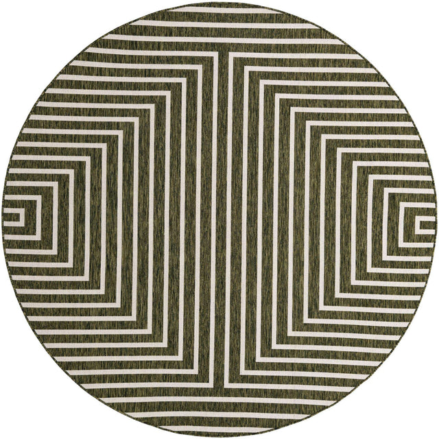 Green 7' 10 x 7' 10 Outdoor Modern Round Area Rug Weather Resistant for Patio, Deck, Terrace, Balcony, Porch 100% Polypropylene Modern Outside Carpet for Sale at Rug Engine