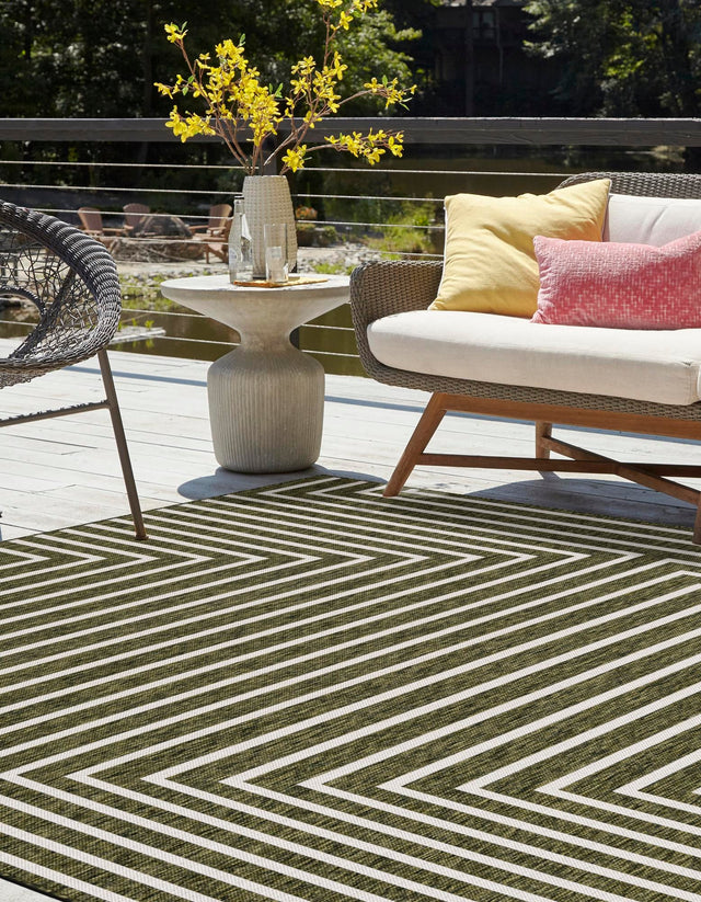 Green 7' 10 x 7' 10 Outdoor Modern Square Area Rug Weather Resistant for Patio, Deck, Terrace, Balcony, Porch 100% Polypropylene Modern Outside Carpet for Sale at Rug Engine