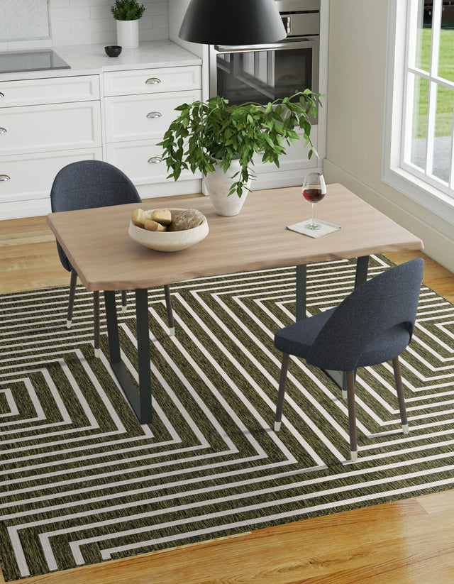 Green 10' x 10' Outdoor Modern Square Area Rug Weather Resistant for Patio, Deck, Terrace, Balcony, Porch 100% Polypropylene Modern Outside Carpet for Sale at Rug Engine