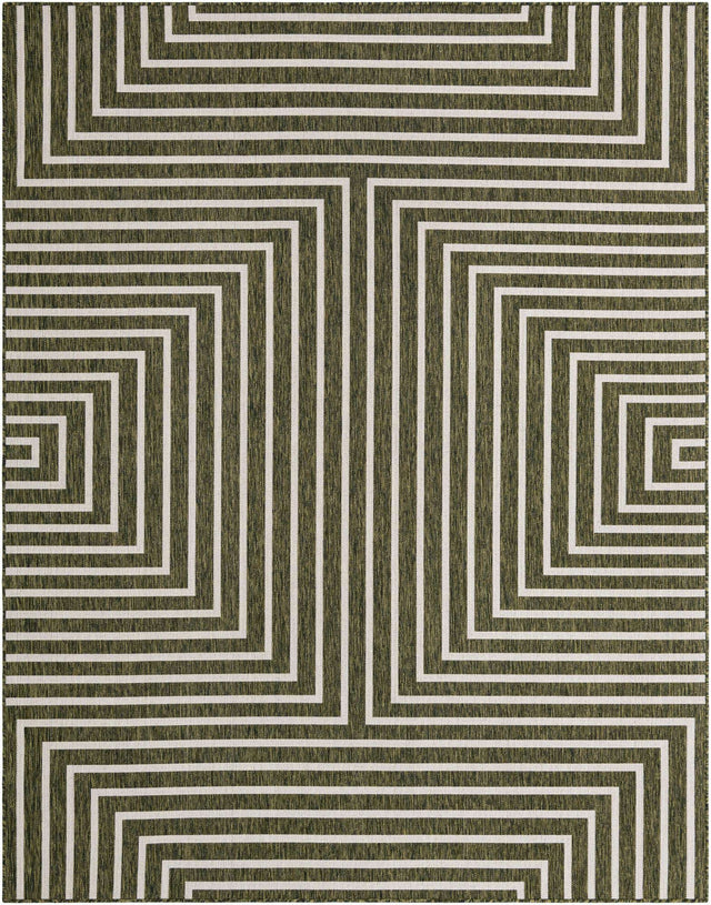 Green 7' 10 x 10' Outdoor Modern Rectangle Area Rug Weather Resistant for Patio, Deck, Terrace, Balcony, Porch 100% Polypropylene Modern Outside Carpet for Sale at Rug Engine