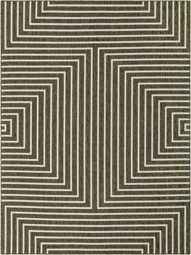 Green 9' x 12' Outdoor Modern Rectangle Area Rug Weather Resistant for Patio, Deck, Terrace, Balcony, Porch 100% Polypropylene Modern Outside Carpet for Sale at Rug Engine