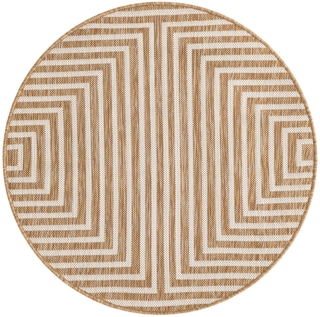 Taupe 3' 1 x 3' 1 Outdoor Modern Round Area Rug Weather Resistant for Patio, Deck, Terrace, Balcony, Porch 100% Polypropylene Modern Outside Carpet for Sale at Rug Engine