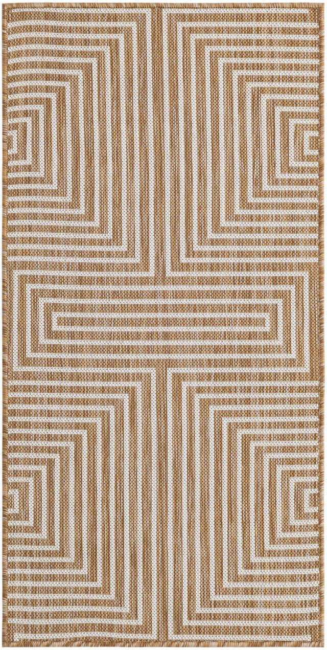 Taupe 2' x 4' 1 Outdoor Modern Runner Area Rug Weather Resistant for Patio, Deck, Terrace, Balcony, Porch