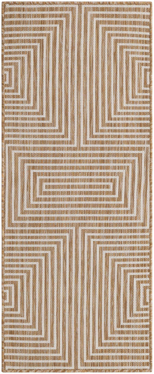 Taupe 2' x 5' 3 Outdoor Modern Runner Area Rug Weather Resistant for Patio, Deck, Terrace, Balcony, Porch 100% Polypropylene Modern Outside Carpet for Sale at Rug Engine