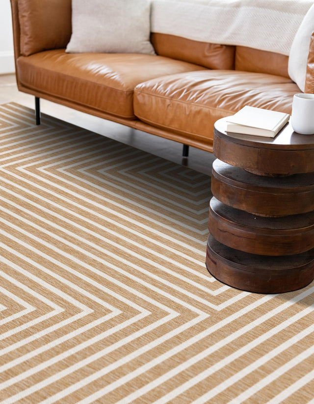 Taupe 4' 1 x 6' 1 Outdoor Modern Rectangle Area Rug Weather Resistant for Patio, Deck, Terrace, Balcony, Porch 100% Polypropylene Modern Outside Carpet for Sale at Rug Engine