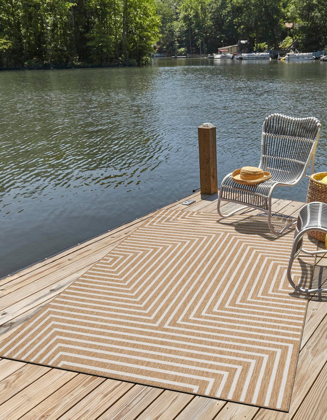 Taupe 4' 1 x 6' 1 Outdoor Modern Rectangle Area Rug Weather Resistant for Patio, Deck, Terrace, Balcony, Porch 100% Polypropylene Modern Outside Carpet for Sale at Rug Engine