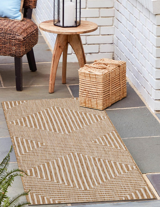 Taupe 2' x 4' 1 Outdoor Modern Runner Area Rug Weather Resistant for Patio, Deck, Terrace, Balcony, Porch