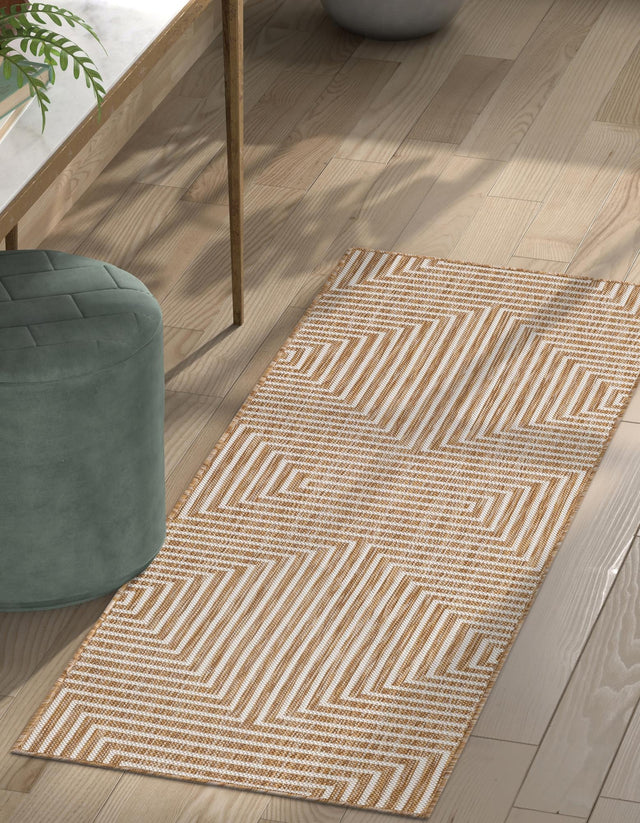 Taupe 2' x 4' 1 Outdoor Modern Runner Area Rug Weather Resistant for Patio, Deck, Terrace, Balcony, Porch