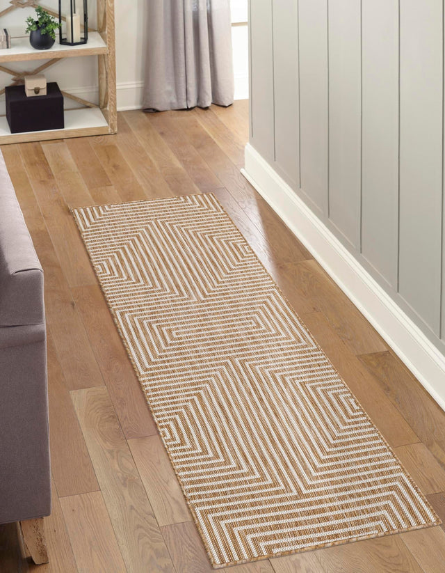 Taupe 2' x 8' Outdoor Modern Runner Area Rug Weather Resistant for Patio, Deck, Terrace, Balcony, Porch 100% Polypropylene Modern Outside Carpet for Sale at Rug Engine