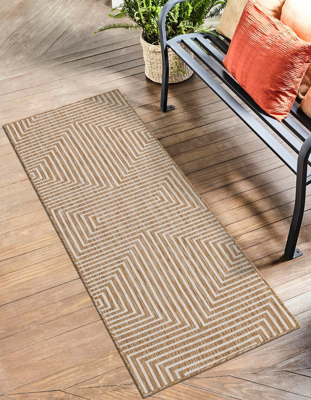 Taupe 2' x 4' 1 Outdoor Modern Runner Area Rug Weather Resistant for Patio, Deck, Terrace, Balcony, Porch