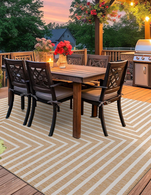Taupe 7' 10 x 7' 10 Outdoor Modern Square Area Rug Weather Resistant for Patio, Deck, Terrace, Balcony, Porch 100% Polypropylene Modern Outside Carpet for Sale at Rug Engine