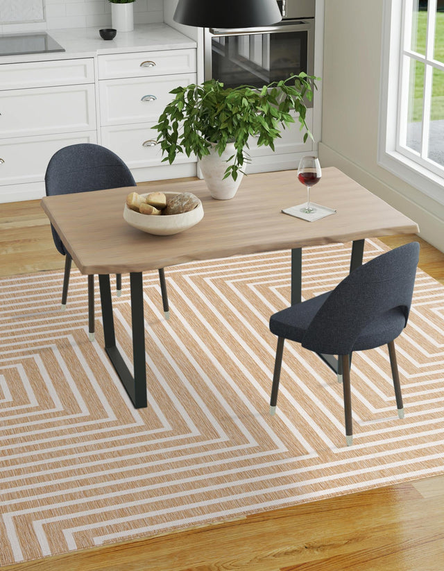 Taupe 7' 10 x 7' 10 Outdoor Modern Square Area Rug Weather Resistant for Patio, Deck, Terrace, Balcony, Porch 100% Polypropylene Modern Outside Carpet for Sale at Rug Engine