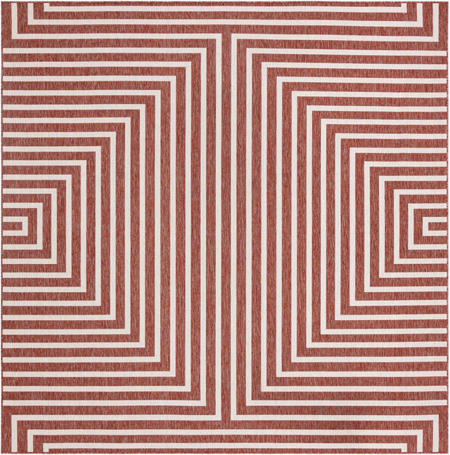 Rust Red 10' x 10' Outdoor Modern Square Area Rug Weather Resistant for Patio, Deck, Terrace, Balcony, Porch 100% Polypropylene Modern Outside Carpet for Sale at Rug Engine