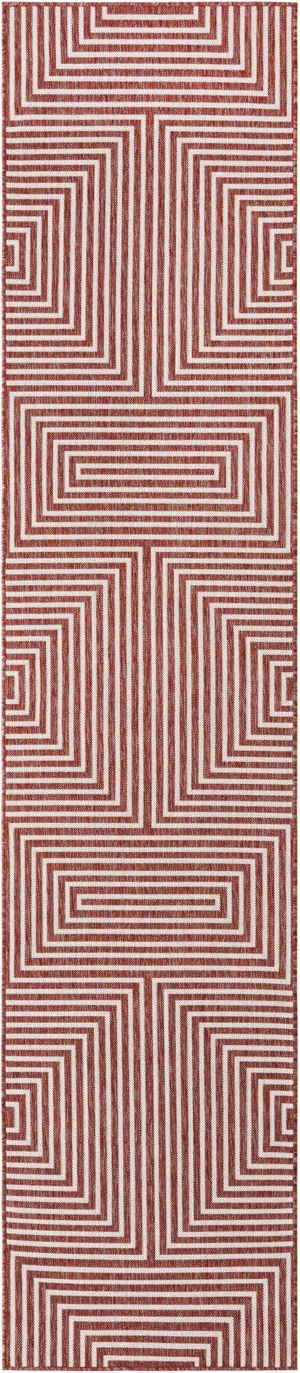 Rust Red 2' 7 x 12' Outdoor Modern Runner Area Rug Weather Resistant for Patio, Deck, Terrace, Balcony, Porch 100% Polypropylene Modern Outside Carpet for Sale at Rug Engine