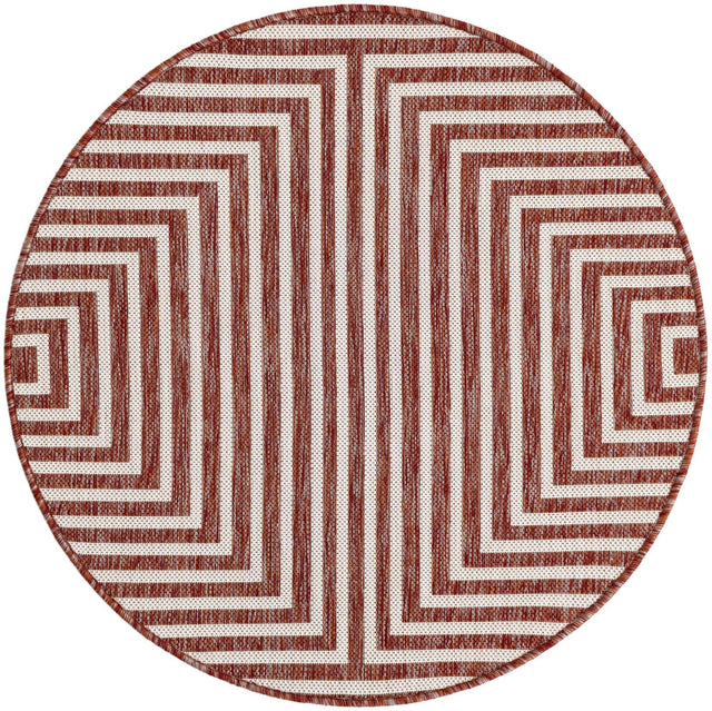 Rust Red 3' 1 x 3' 1 Outdoor Modern Round Area Rug Weather Resistant for Patio, Deck, Terrace, Balcony, Porch 100% Polypropylene Modern Outside Carpet for Sale at Rug Engine