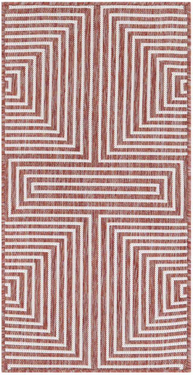 Rust Red 2' x 4' 1 Outdoor Modern Runner Area Rug Weather Resistant for Patio, Deck, Terrace, Balcony, Porch 100% Polypropylene Modern Outside Carpet for Sale at Rug Engine