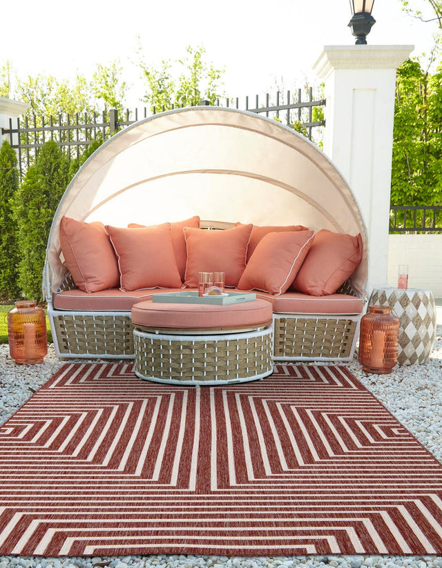Rust Red 2' x 3' 1 Outdoor Modern Rectangle Area Rug Weather Resistant for Patio, Deck, Terrace, Balcony, Porch 100% Polypropylene Modern Outside Carpet for Sale at Rug Engine