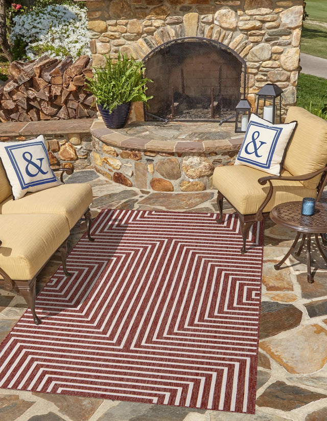 Rust Red 7' 10 x 10' Outdoor Modern Rectangle Area Rug Weather Resistant for Patio, Deck, Terrace, Balcony, Porch 100% Polypropylene Modern Outside Carpet for Sale at Rug Engine