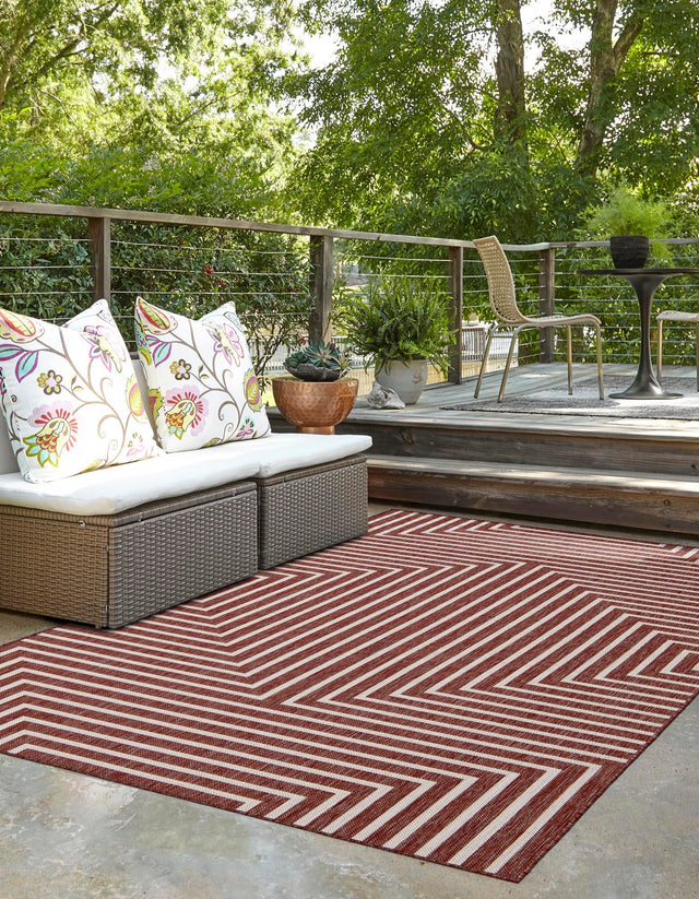 Rust Red 10' x 14' 1 Outdoor Modern Rectangle Area Rug Weather Resistant for Patio, Deck, Terrace, Balcony, Porch 100% Polypropylene Modern Outside Carpet for Sale at Rug Engine