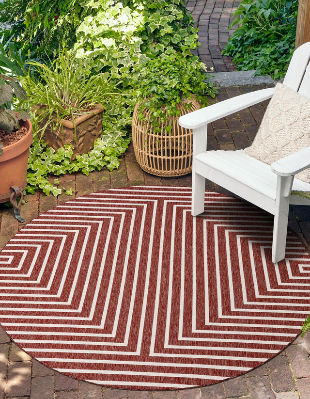 Rust Red 12' x 12' Outdoor Modern Round Area Rug Weather Resistant for Patio, Deck, Terrace, Balcony, Porch 100% Polypropylene Modern Outside Carpet for Sale at Rug Engine