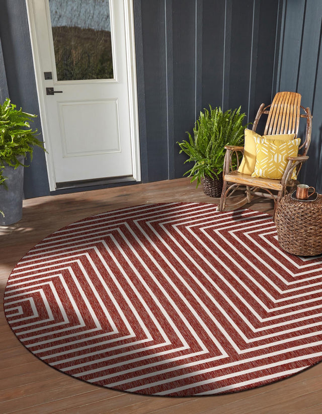 Rust Red 10' x 10' Outdoor Modern Round Area Rug Weather Resistant for Patio, Deck, Terrace, Balcony, Porch 100% Polypropylene Modern Outside Carpet for Sale at Rug Engine