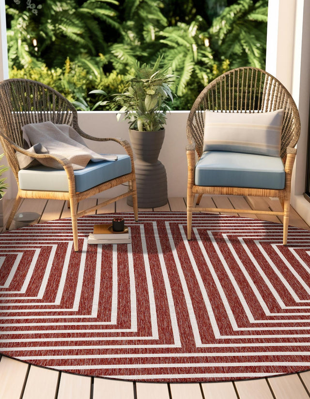 Rust Red 10' x 10' Outdoor Modern Round Area Rug Weather Resistant for Patio, Deck, Terrace, Balcony, Porch 100% Polypropylene Modern Outside Carpet for Sale at Rug Engine