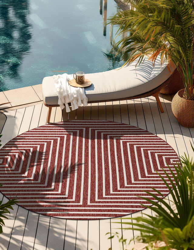 Rust Red 3' 1 x 3' 1 Outdoor Modern Round Area Rug Weather Resistant for Patio, Deck, Terrace, Balcony, Porch 100% Polypropylene Modern Outside Carpet for Sale at Rug Engine