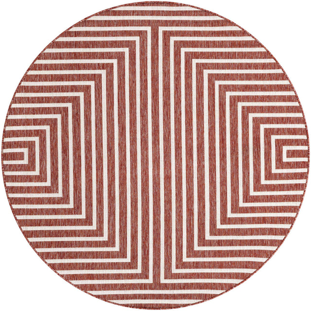 Rust Red 6' 1 x 6' 1 Outdoor Modern Round Area Rug Weather Resistant for Patio, Deck, Terrace, Balcony, Porch 100% Polypropylene Modern Outside Carpet for Sale at Rug Engine