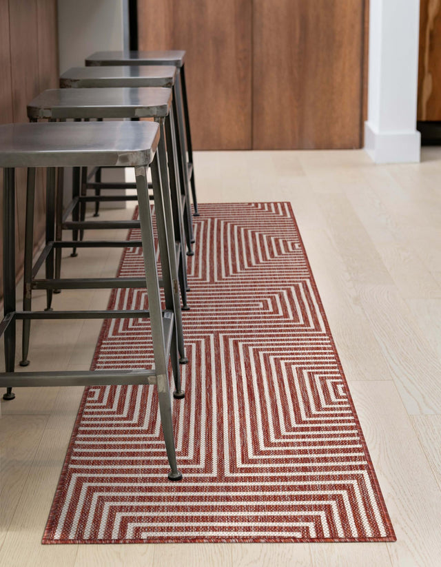 Rust Red 2' 7 x 12' Outdoor Modern Runner Area Rug Weather Resistant for Patio, Deck, Terrace, Balcony, Porch 100% Polypropylene Modern Outside Carpet for Sale at Rug Engine