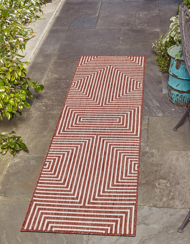 Rust Red 2' x 4' 1 Outdoor Modern Runner Area Rug Weather Resistant for Patio, Deck, Terrace, Balcony, Porch 100% Polypropylene Modern Outside Carpet for Sale at Rug Engine