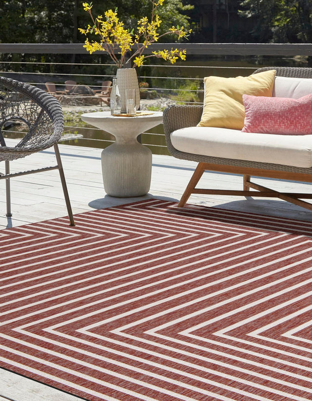 Rust Red 7' 10 x 7' 10 Outdoor Modern Square Area Rug Weather Resistant for Patio, Deck, Terrace, Balcony, Porch 100% Polypropylene Modern Outside Carpet for Sale at Rug Engine