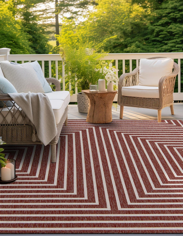 Rust Red 7' 10 x 7' 10 Outdoor Modern Square Area Rug Weather Resistant for Patio, Deck, Terrace, Balcony, Porch 100% Polypropylene Modern Outside Carpet for Sale at Rug Engine