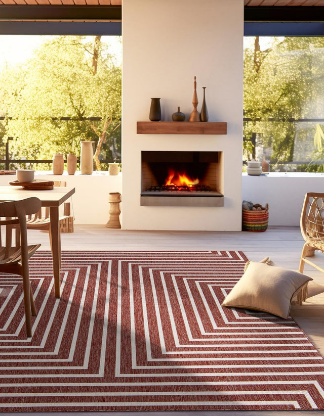 Rust Red 12' x 12' Outdoor Modern Square Area Rug Weather Resistant for Patio, Deck, Terrace, Balcony, Porch 100% Polypropylene Modern Outside Carpet for Sale at Rug Engine