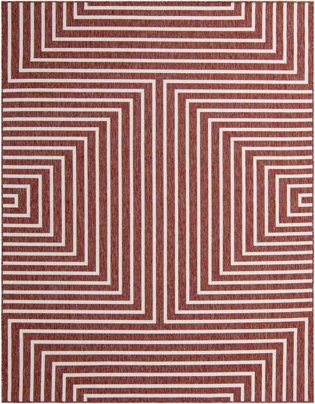 Rust Red 7' 10 x 10' Outdoor Modern Rectangle Area Rug Weather Resistant for Patio, Deck, Terrace, Balcony, Porch 100% Polypropylene Modern Outside Carpet for Sale at Rug Engine