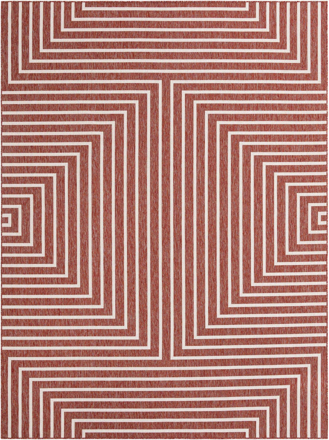 Rust Red 9' x 12' Outdoor Modern Rectangle Area Rug Weather Resistant for Patio, Deck, Terrace, Balcony, Porch 100% Polypropylene Modern Outside Carpet for Sale at Rug Engine
