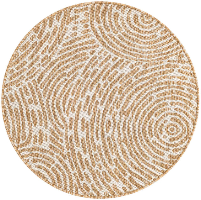 Taupe 3' 1 x 3' 1 Outdoor Modern Round Area Rug Weather Resistant for Patio, Deck, Terrace, Balcony, Porch 100% Polypropylene Modern Outside Carpet for Sale at Rug Engine