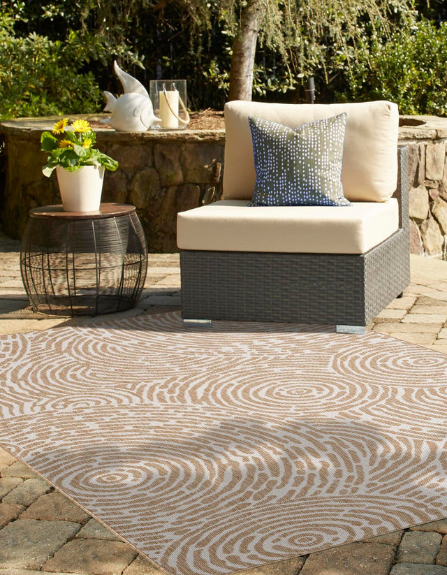 Taupe 5' 3 x 7' 1 Outdoor Modern Rectangle Area Rug Weather Resistant for Patio, Deck, Terrace, Balcony, Porch 100% Polypropylene Modern Outside Carpet for Sale at Rug Engine