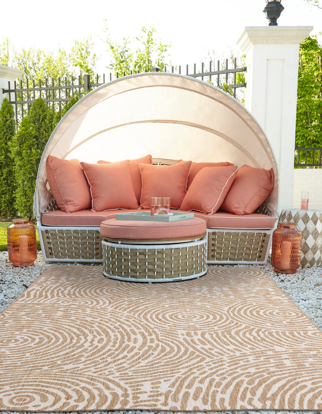 Taupe 6' 1 x 9' Outdoor Modern Rectangle Area Rug Weather Resistant for Patio, Deck, Terrace, Balcony, Porch 100% Polypropylene Modern Outside Carpet for Sale at Rug Engine
