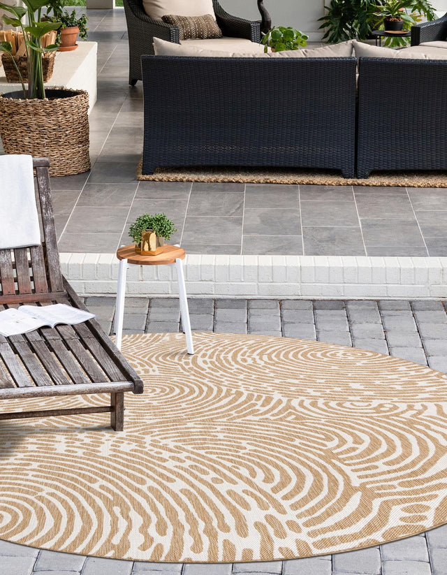 Taupe 10' x 10' Outdoor Modern Round Area Rug Weather Resistant for Patio, Deck, Terrace, Balcony, Porch 100% Polypropylene Modern Outside Carpet for Sale at Rug Engine