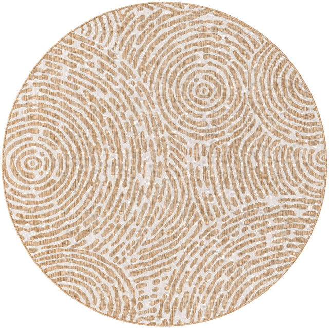 Taupe 6' 1 x 6' 1 Outdoor Modern Round Area Rug Weather Resistant for Patio, Deck, Terrace, Balcony, Porch 100% Polypropylene Modern Outside Carpet for Sale at Rug Engine