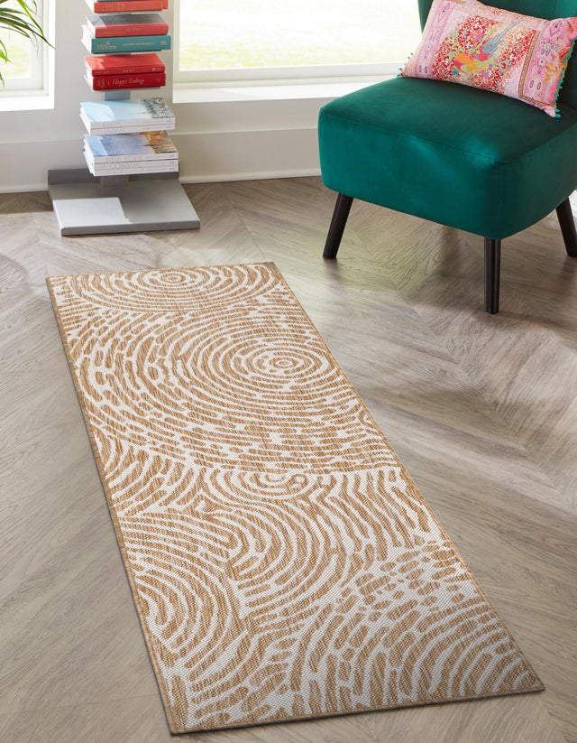 Taupe 2' x 6' 1 Outdoor Modern Runner Area Rug Weather Resistant for Patio, Deck, Terrace, Balcony, Porch 100% Polypropylene Modern Outside Carpet for Sale at Rug Engine