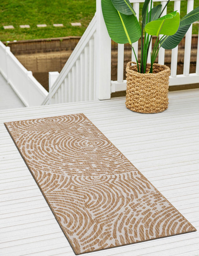 Taupe 2' x 8' Outdoor Modern Runner Area Rug Weather Resistant for Patio, Deck, Terrace, Balcony, Porch 100% Polypropylene Modern Outside Carpet for Sale at Rug Engine