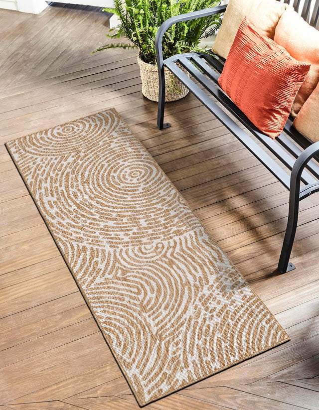 Taupe 2' 7 x 12' Outdoor Modern Runner Area Rug Weather Resistant for Patio, Deck, Terrace, Balcony, Porch 100% Polypropylene Modern Outside Carpet for Sale at Rug Engine