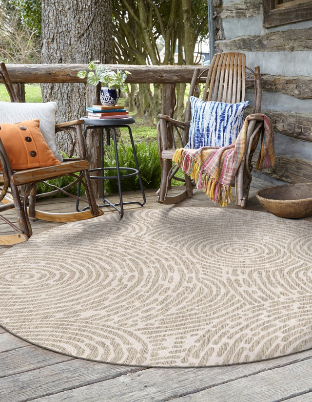 Gray 3' 1 x 3' 1 Outdoor Modern Round Area Rug Weather Resistant for Patio, Deck, Terrace, Balcony, Porch 100% Polypropylene Modern Outside Carpet for Sale at Rug Engine